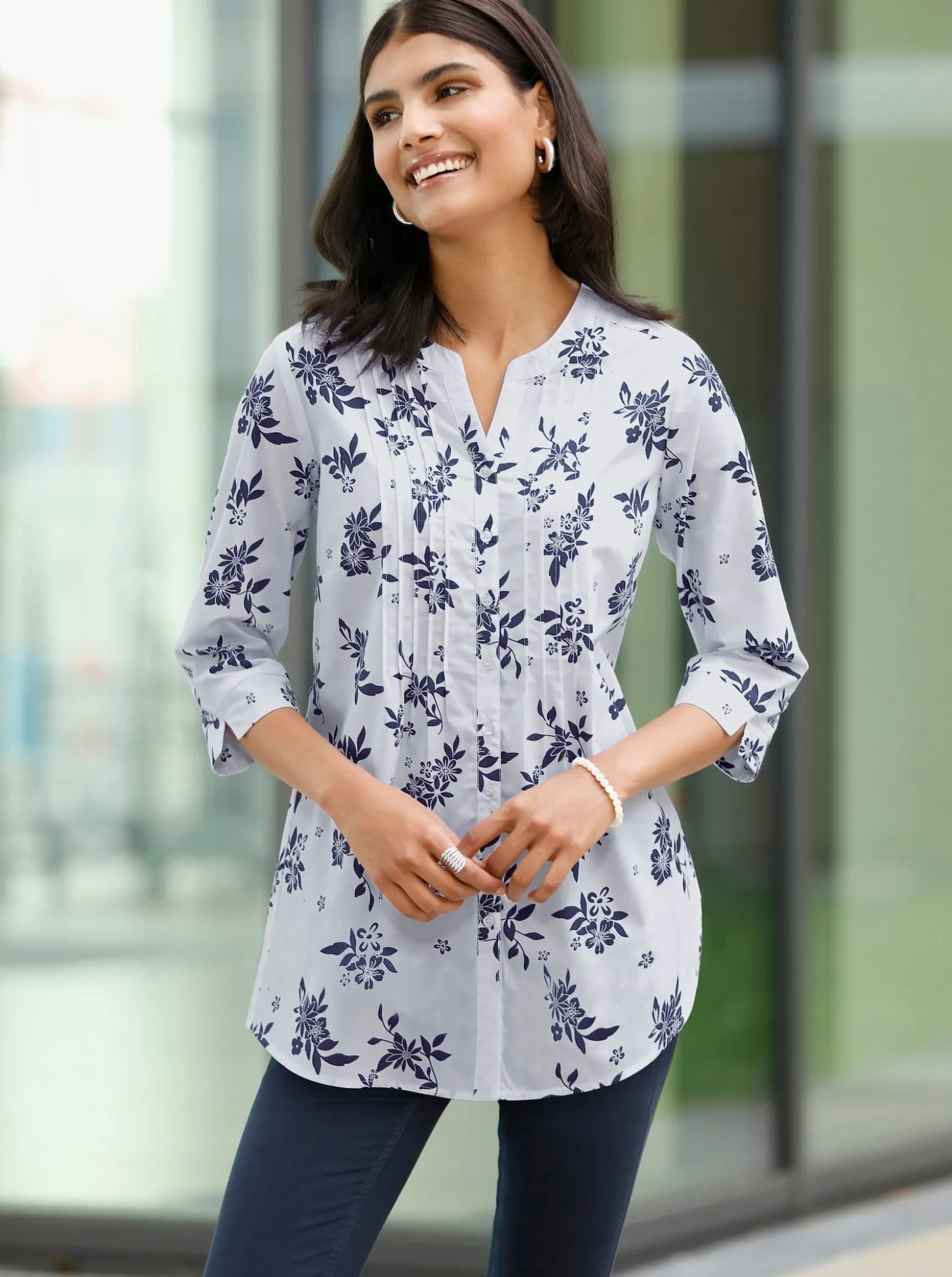 Longbluse mit Blumen-Muster
