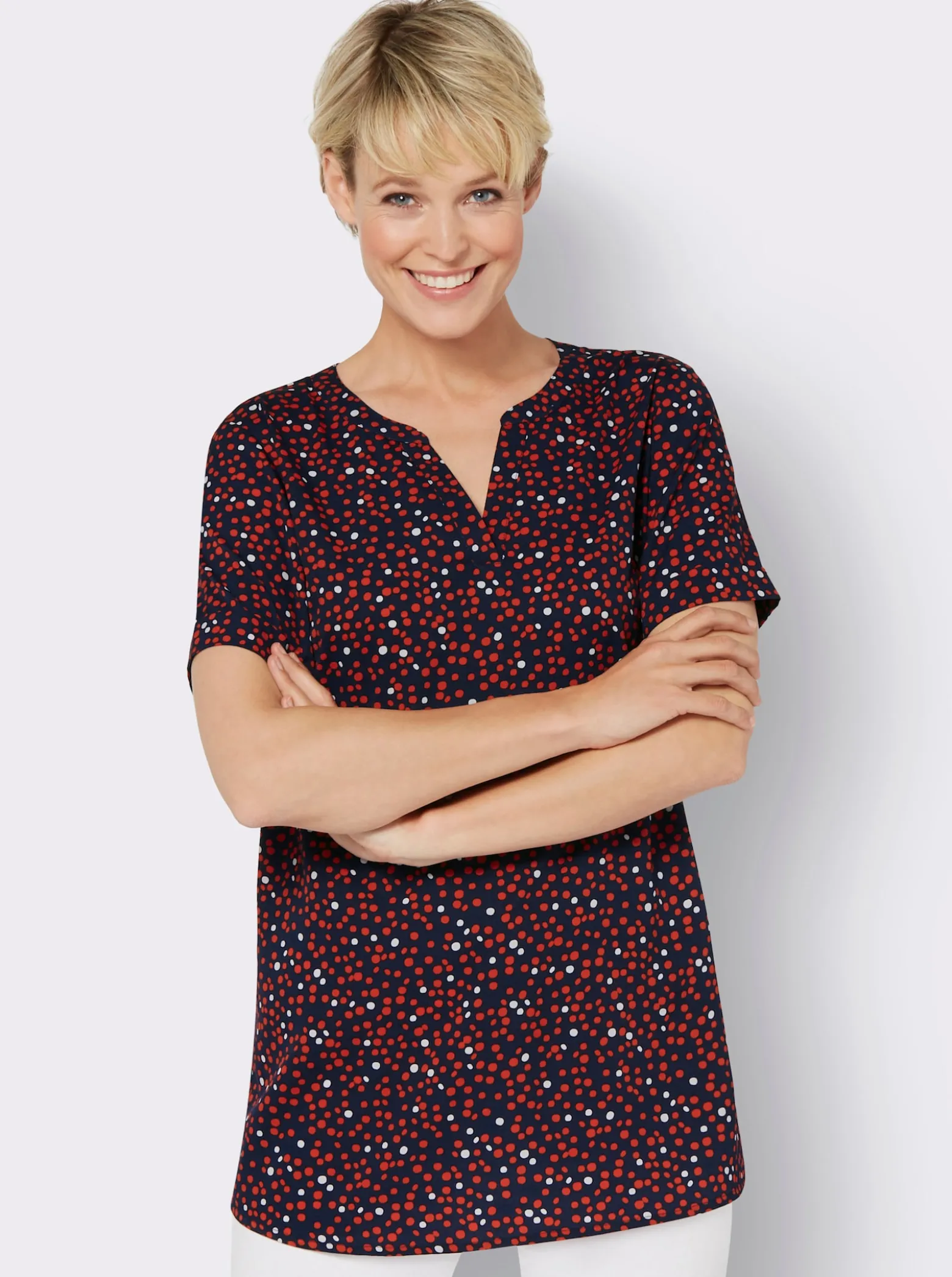 Longbluse mit fixiertem Ärmelaufschlag