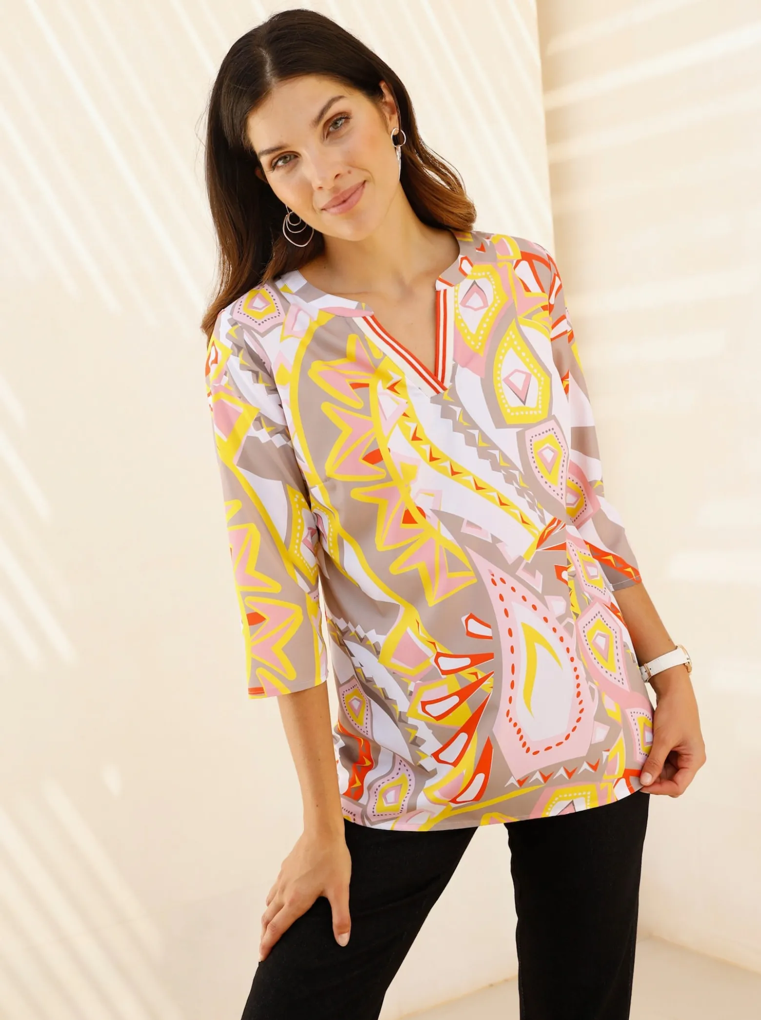 Longbluse mit gestreiftem Ripsband