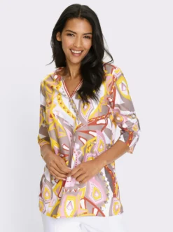 Longbluse mit gestreiftem Ripsband