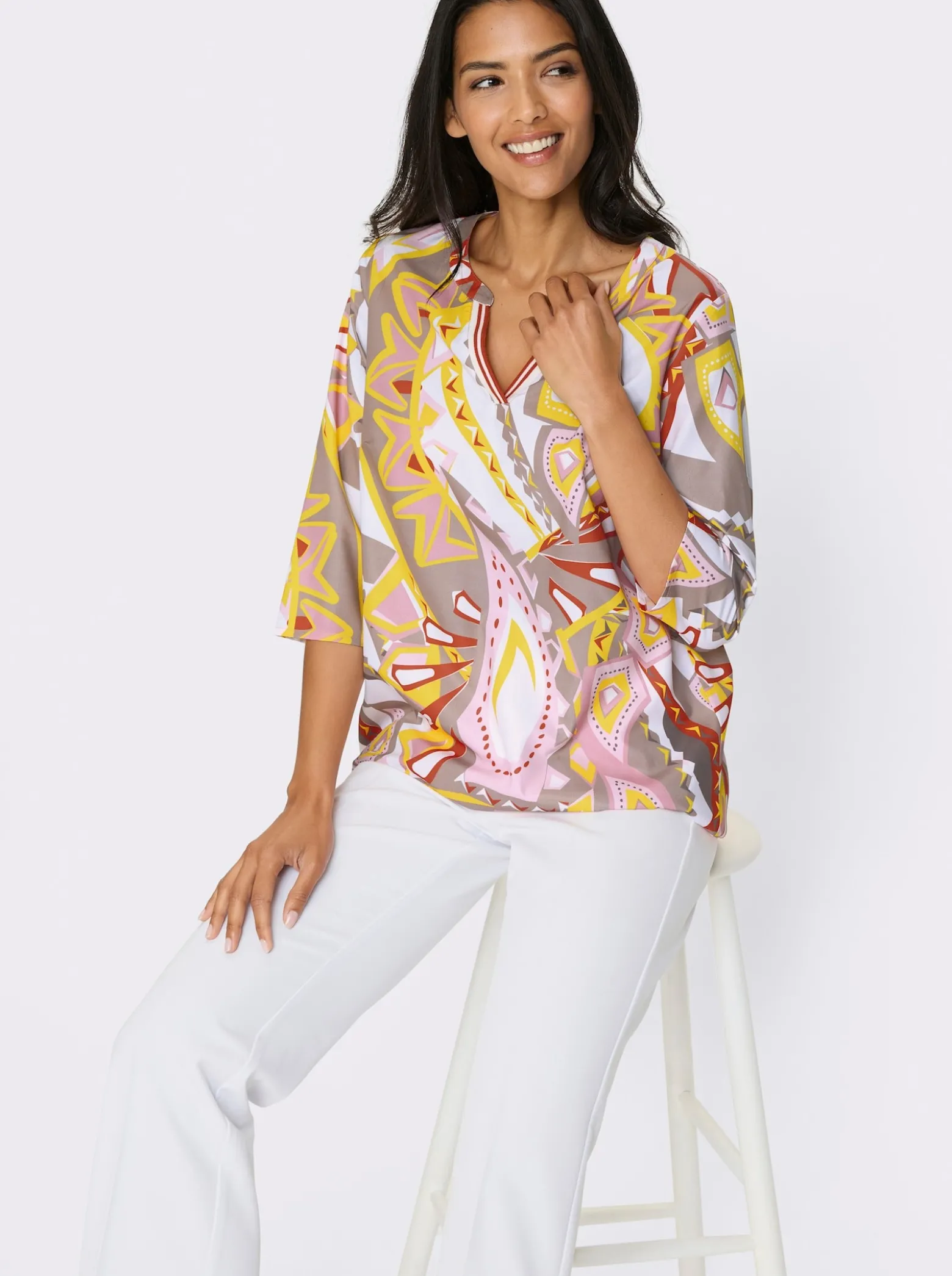 Longbluse mit gestreiftem Ripsband