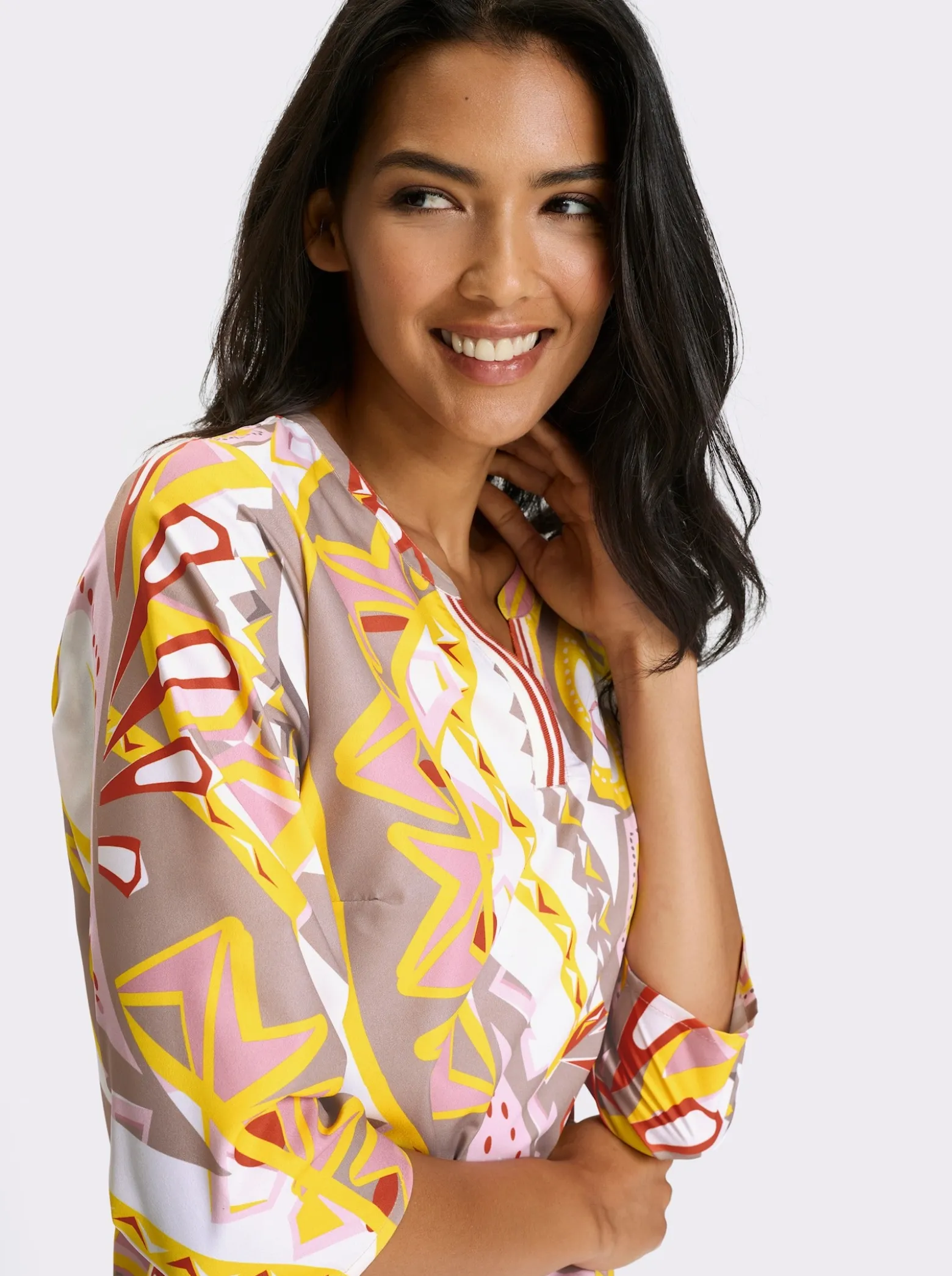 Longbluse mit gestreiftem Ripsband