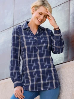 Longbluse mit Karo-Muster