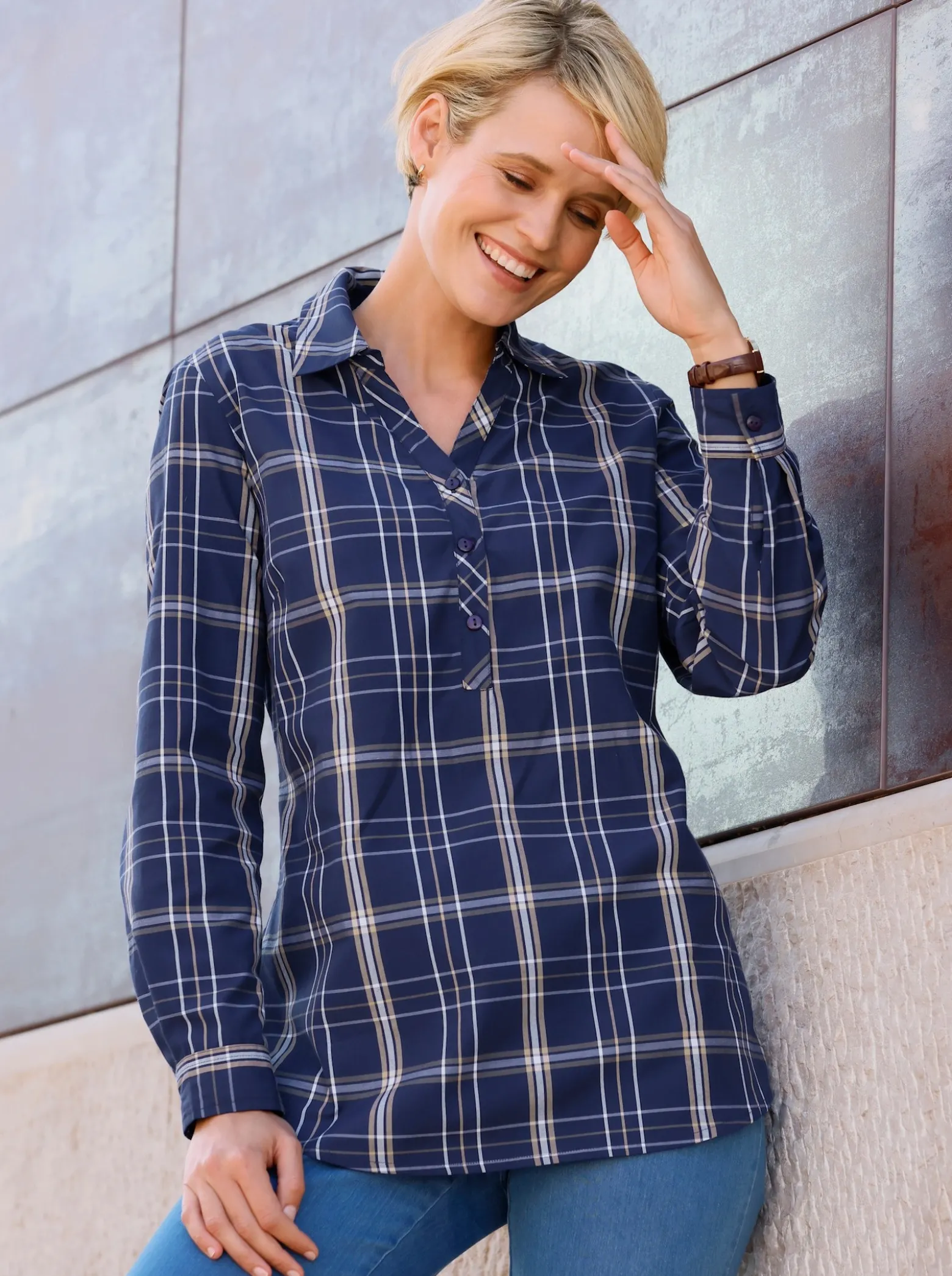 Longbluse mit Karo-Muster