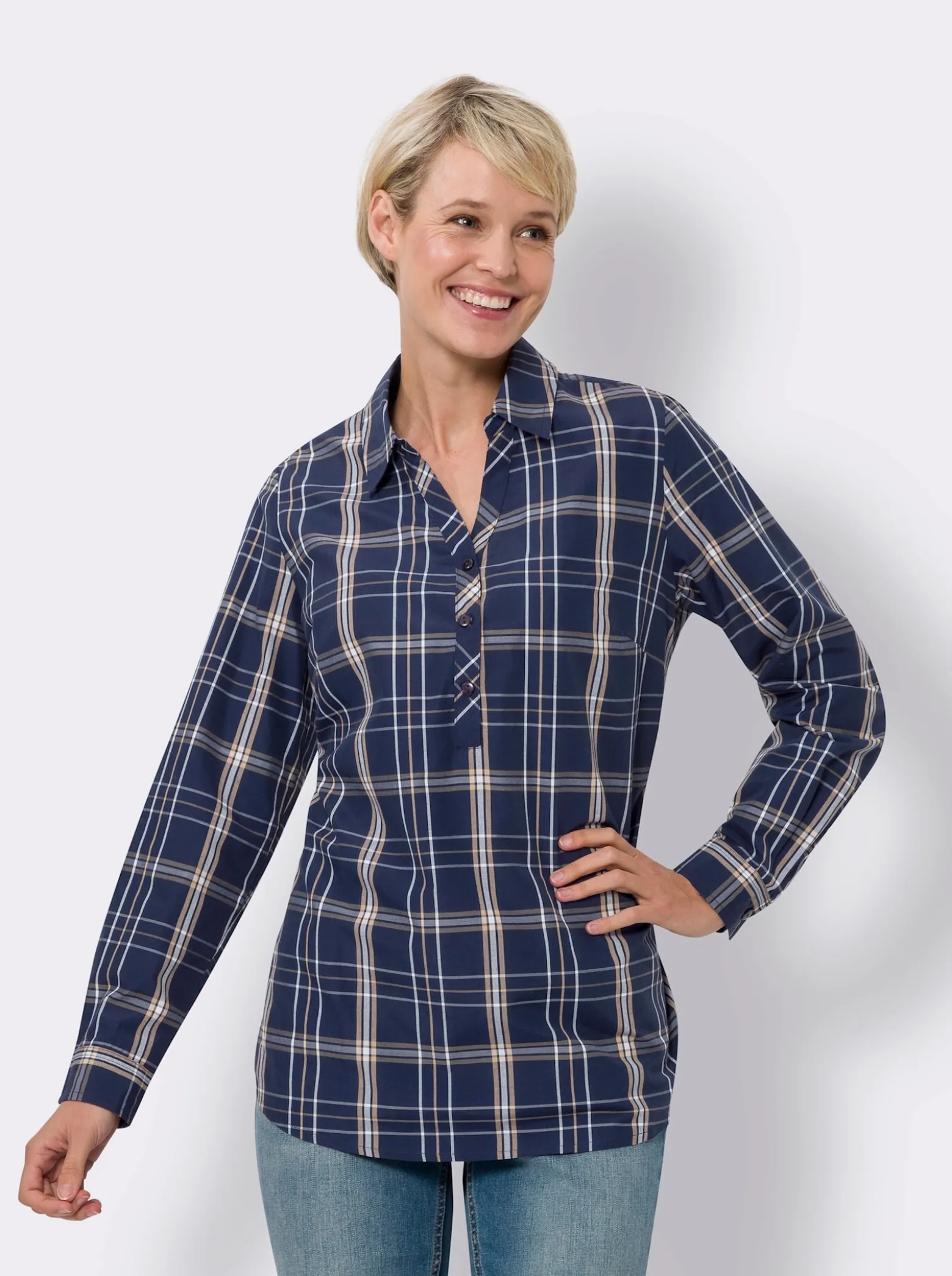 Longbluse mit Karo-Muster