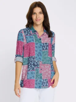Longbluse mit krempelbaren Ärmeln