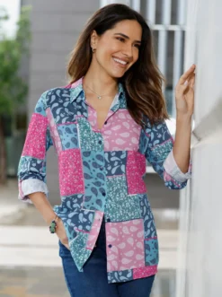 Longbluse mit krempelbaren Ärmeln