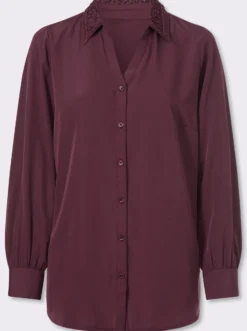 Longbluse mit Spitzenbesatz