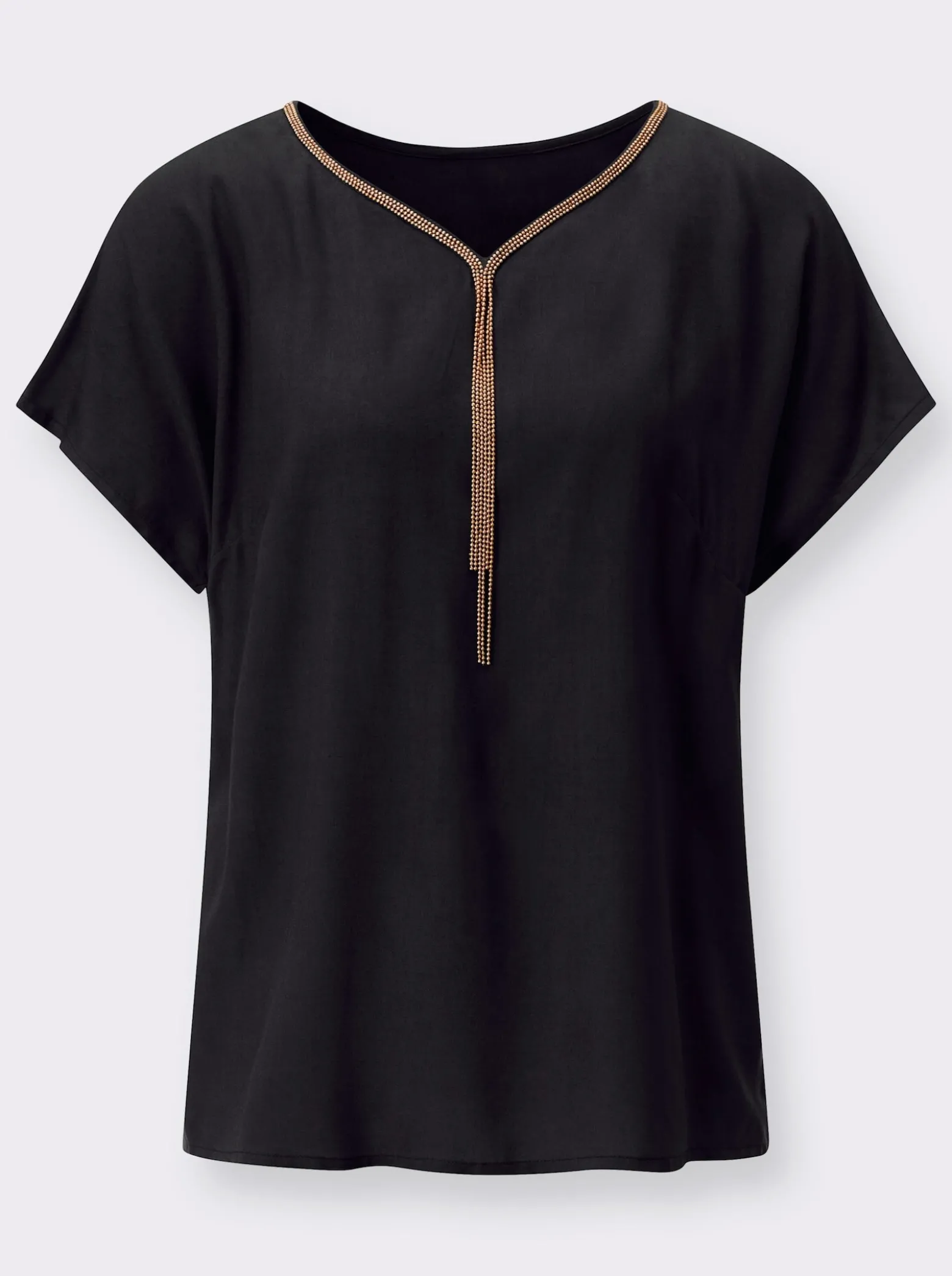 Longbluse mit Zierkette am Ausschnitt