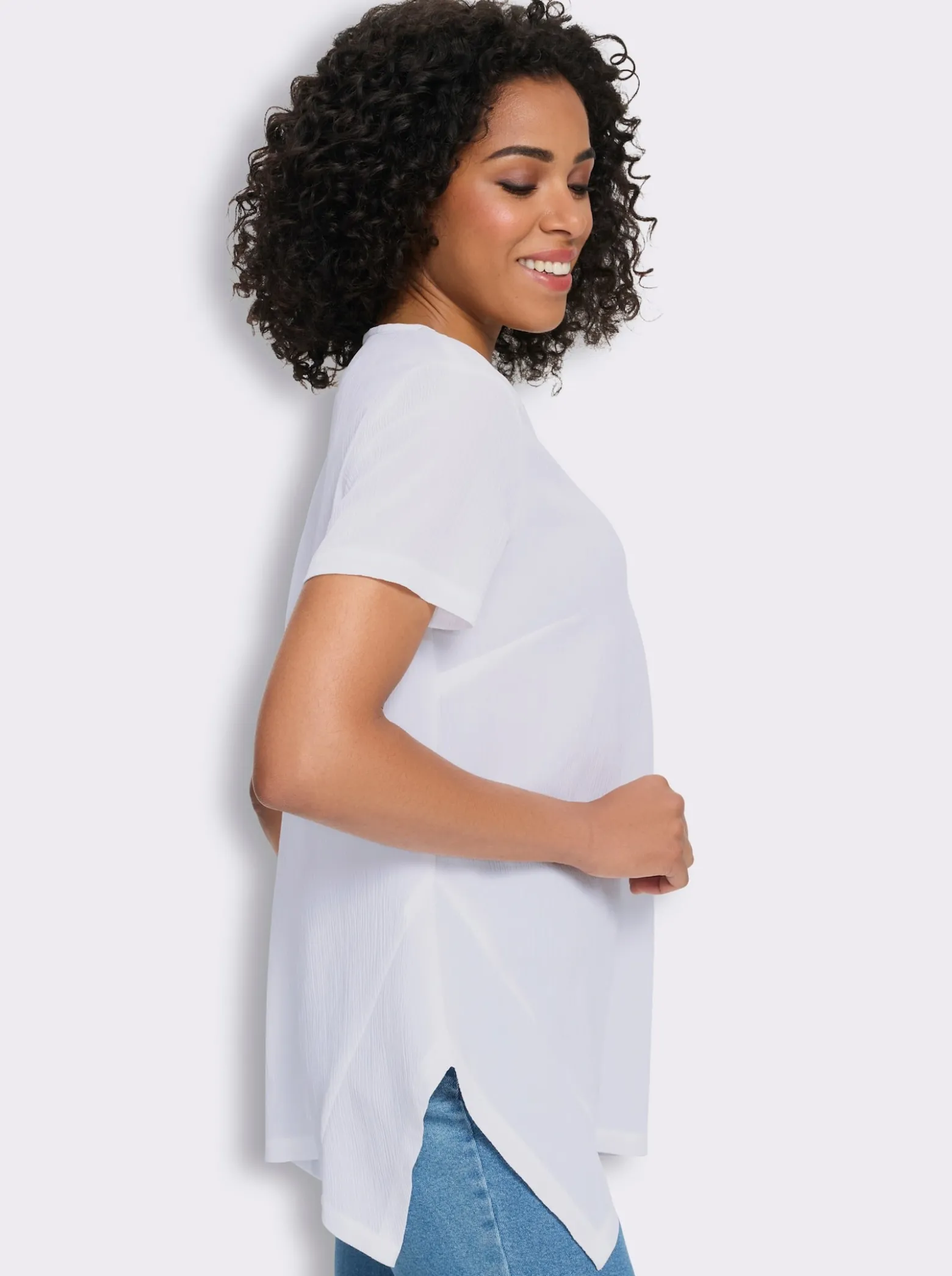 Longbluse mit Zipfelsaum, pflegeleicht