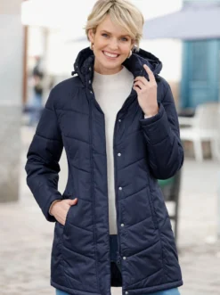 Longjacke mit abnehmbarer Kapuze