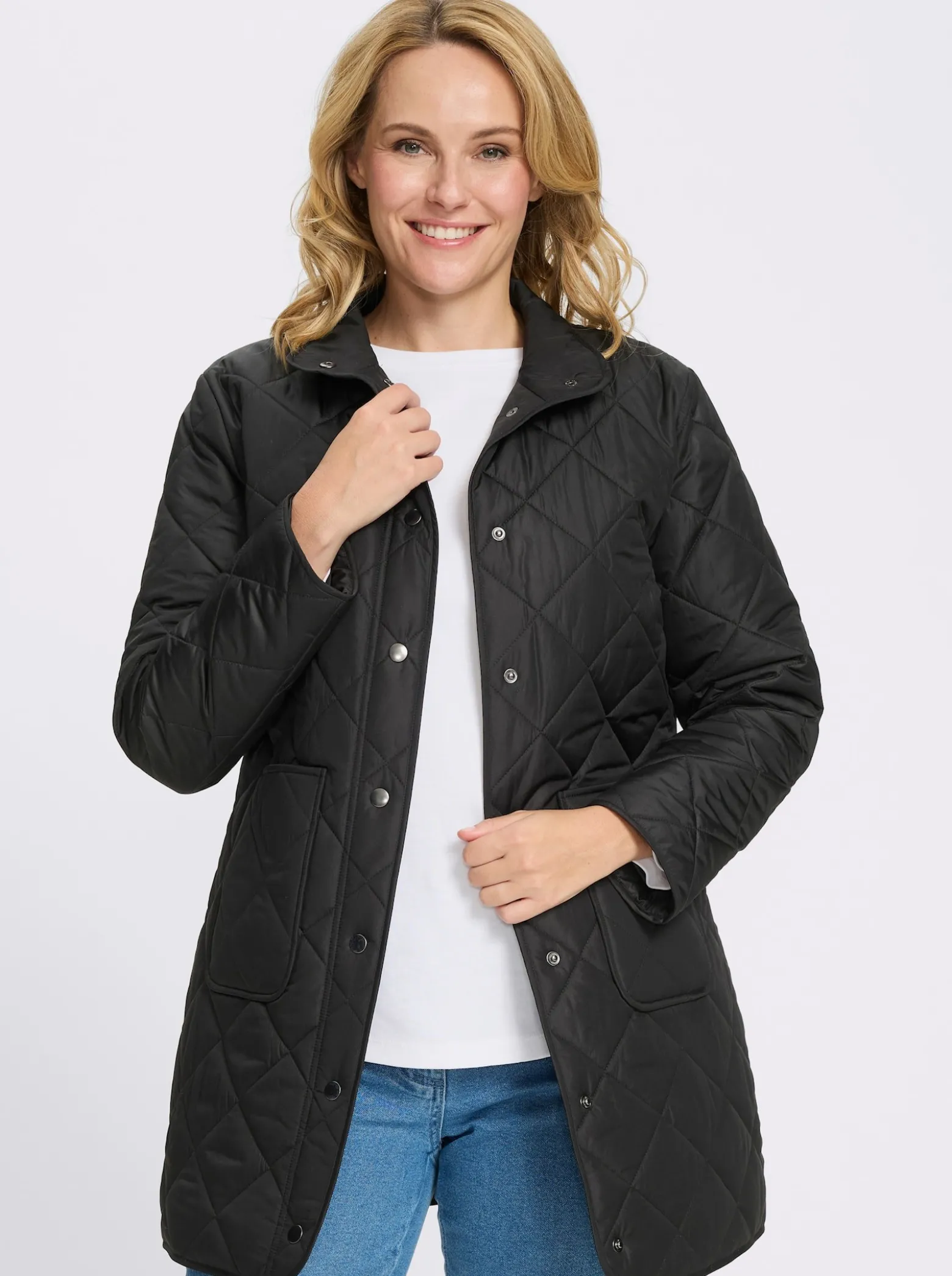 Longjacke mit quadratischem Steppmuster