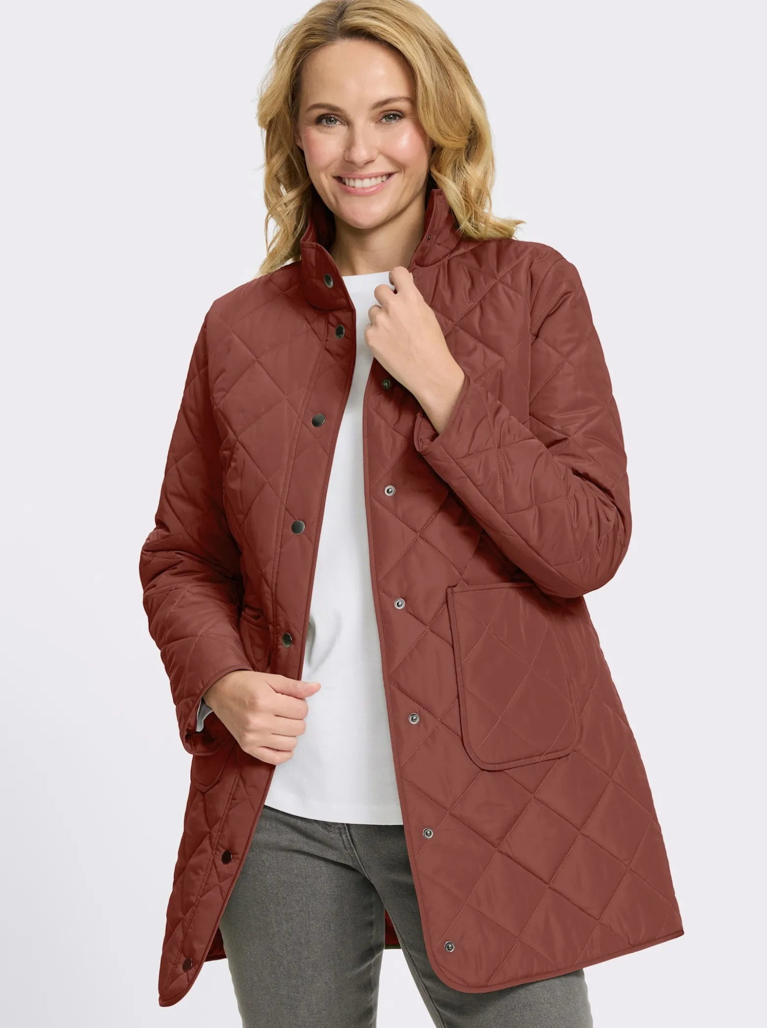 Longjacke mit quadratischem Steppmuster