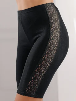 Longpanty mit Spitzen-Einsatz seitlich
