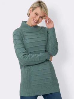Longpullover im Strickmuster-Mix