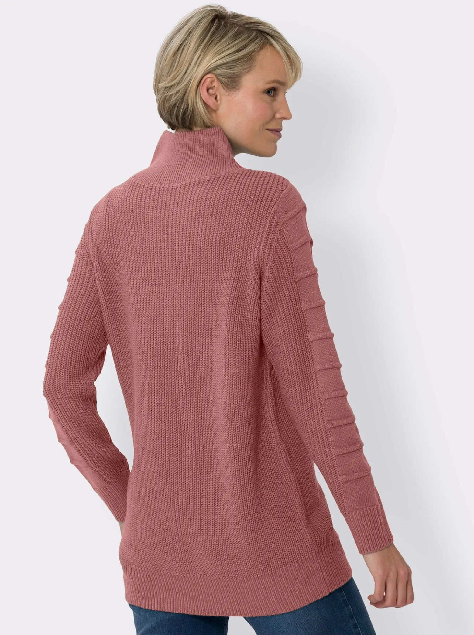 Longpullover im Strickmuster-Mix