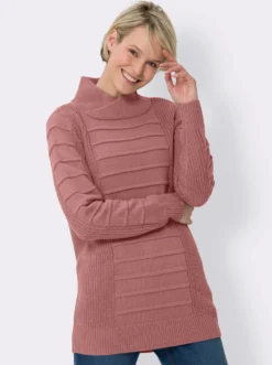 Longpullover im Strickmuster-Mix