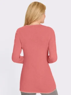 Longpullover kontrastfarbigen Ripp-Blenden