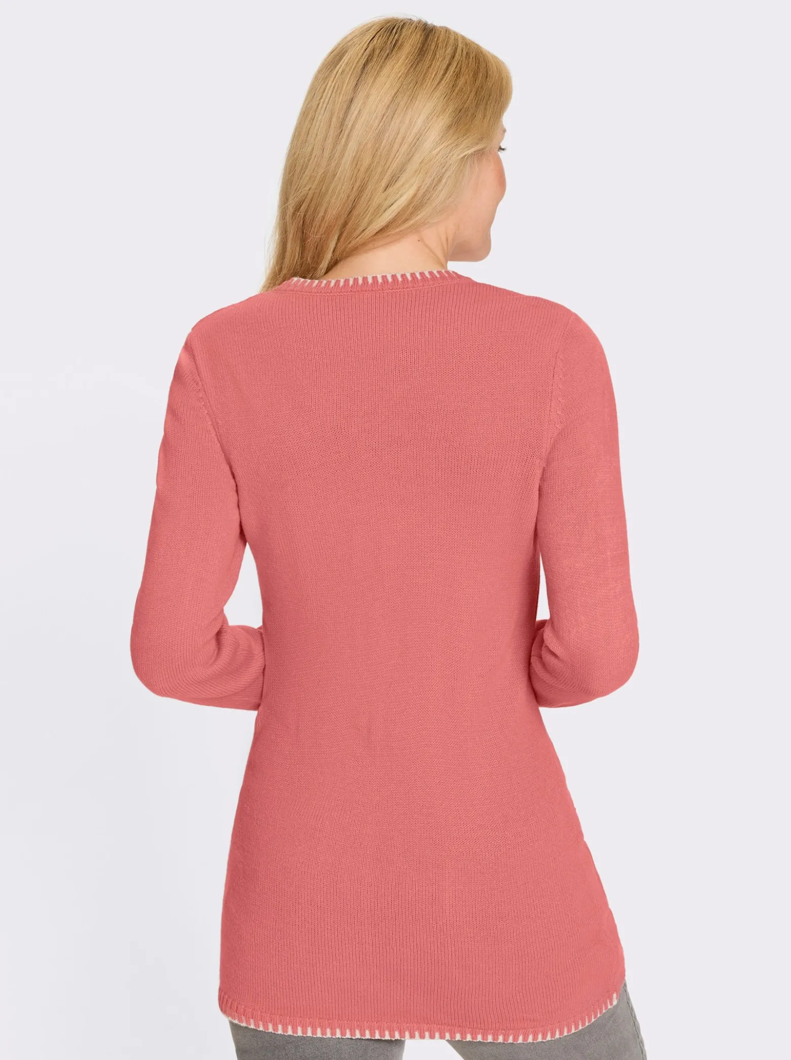 Longpullover kontrastfarbigen Ripp-Blenden