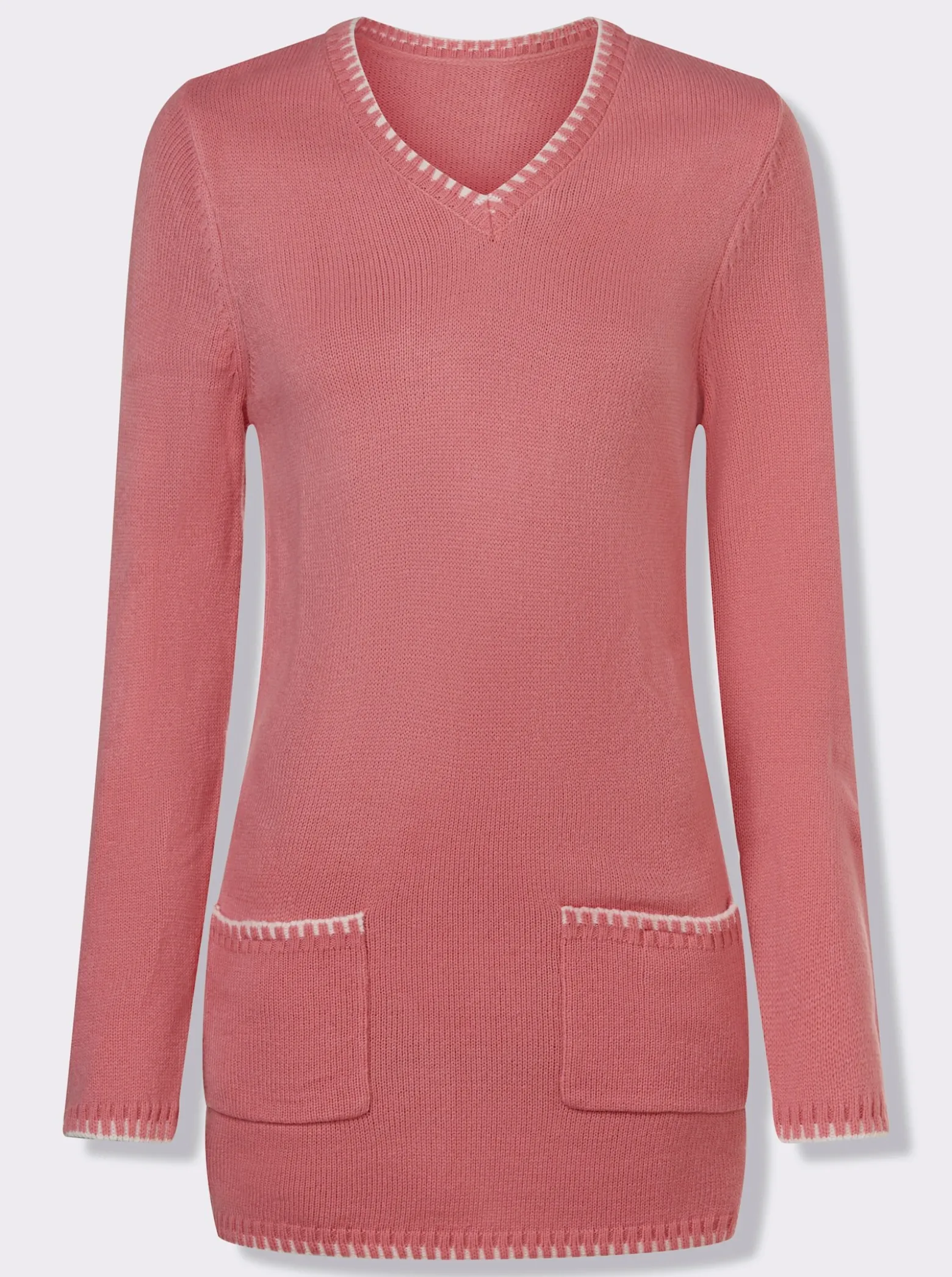 Longpullover kontrastfarbigen Ripp-Blenden