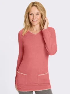Longpullover kontrastfarbigen Ripp-Blenden