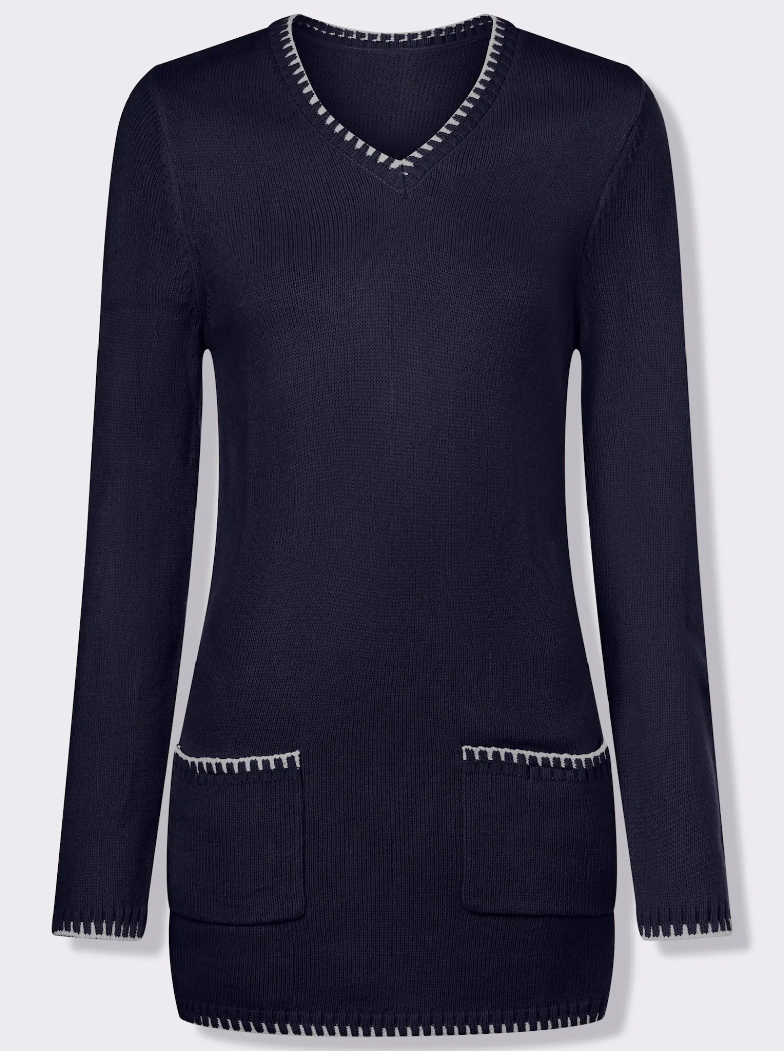 Longpullover kontrastfarbigen Ripp-Blenden