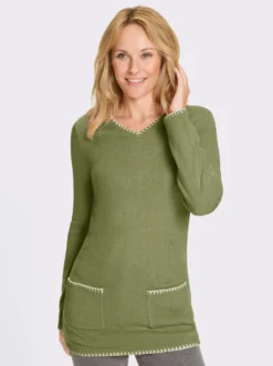 Longpullover kontrastfarbigen Ripp-Blenden