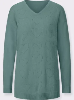 Longpullover mit Ajour-Herzchen
