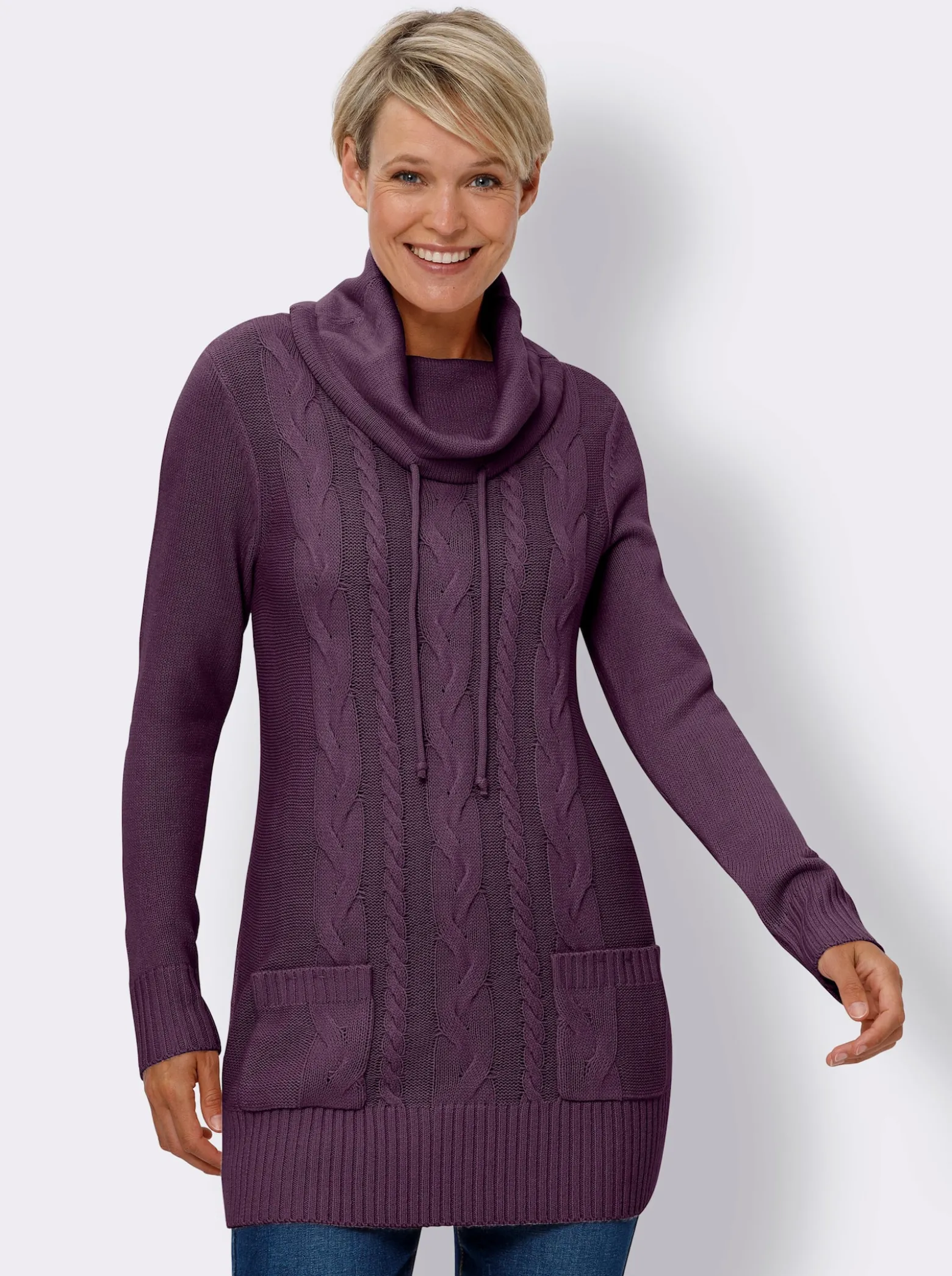 Longpullover mit aufgesetzten Taschen