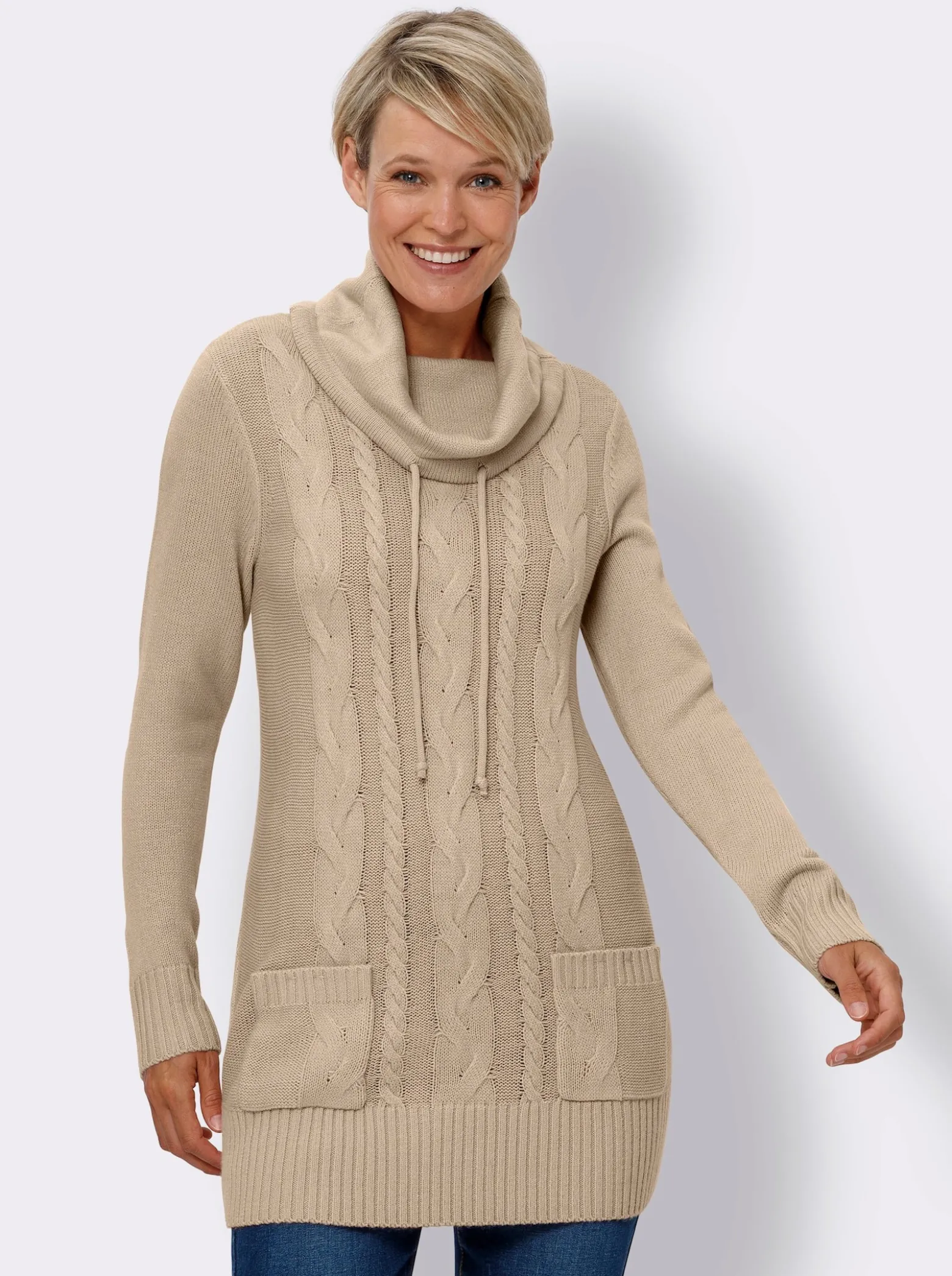 Longpullover mit aufgesetzten Taschen