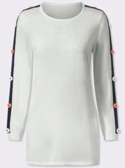 Longpullover mit kontrastfarbenen Streifen