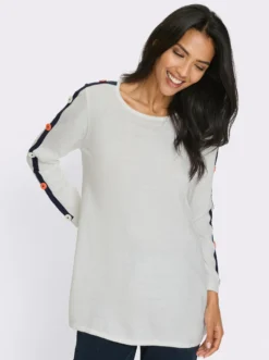 Longpullover mit kontrastfarbenen Streifen
