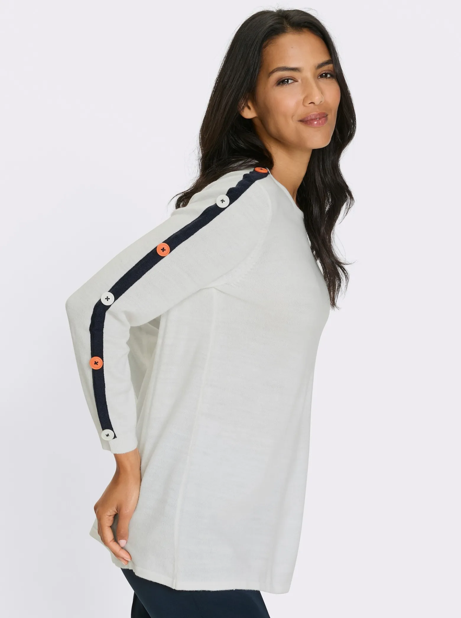 Longpullover mit kontrastfarbenen Streifen