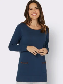 Longpullover mit Kontrast-Rollsaum