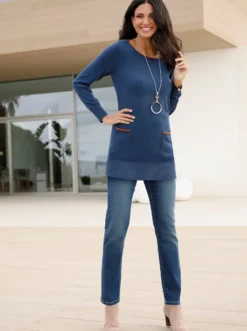 Longpullover mit Kontrast-Rollsaum