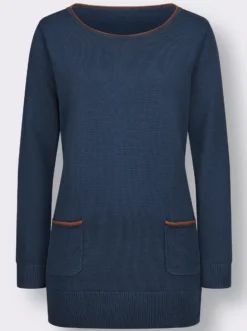 Longpullover mit Kontrast-Rollsaum