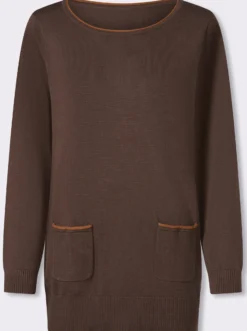 Longpullover mit Kontrast-Rollsaum