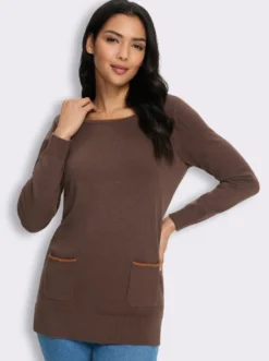Longpullover mit Kontrast-Rollsaum