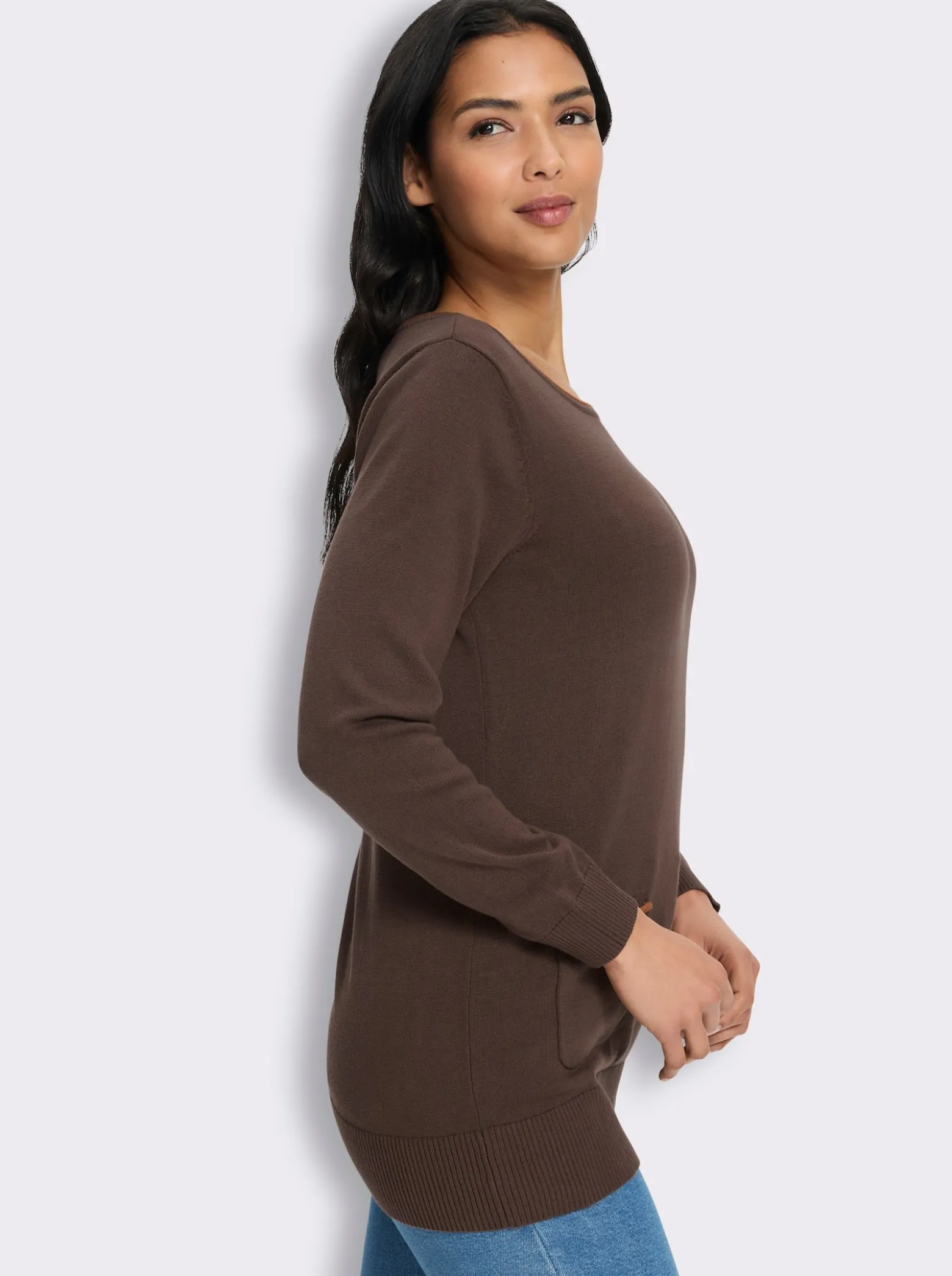 Longpullover mit Kontrast-Rollsaum