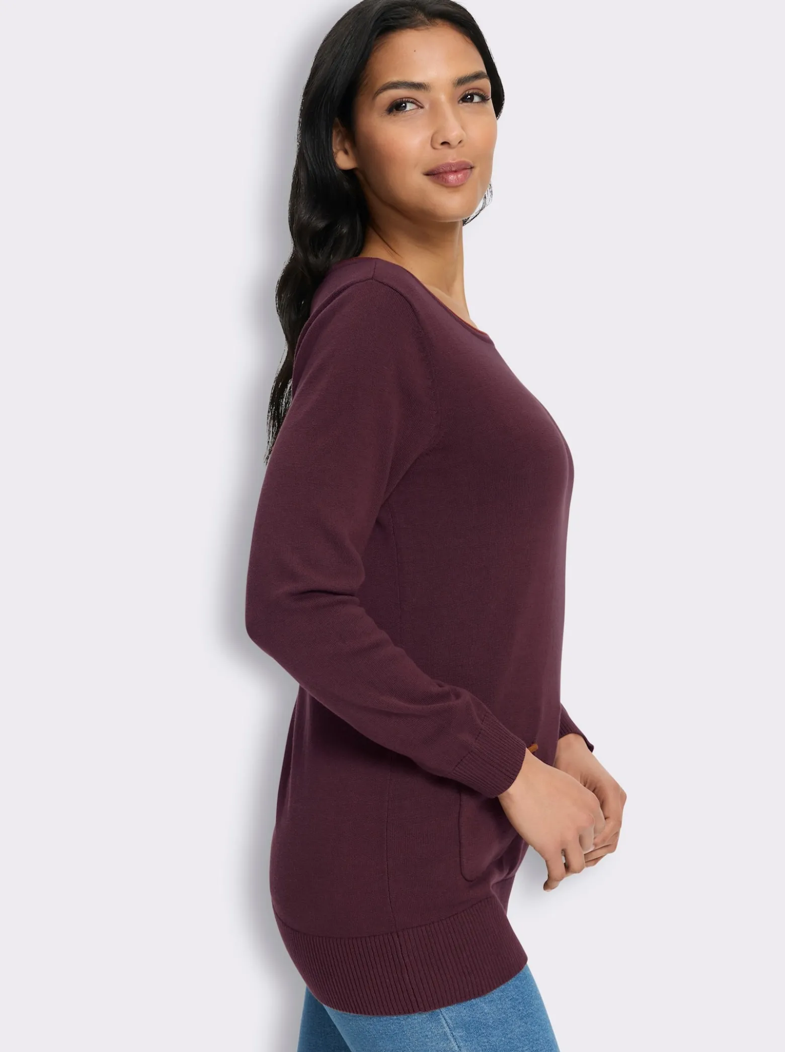 Longpullover mit Kontrast-Rollsaum