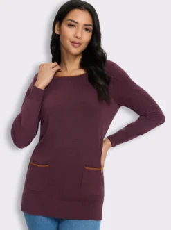 Longpullover mit Kontrast-Rollsaum