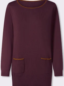 Longpullover mit Kontrast-Rollsaum
