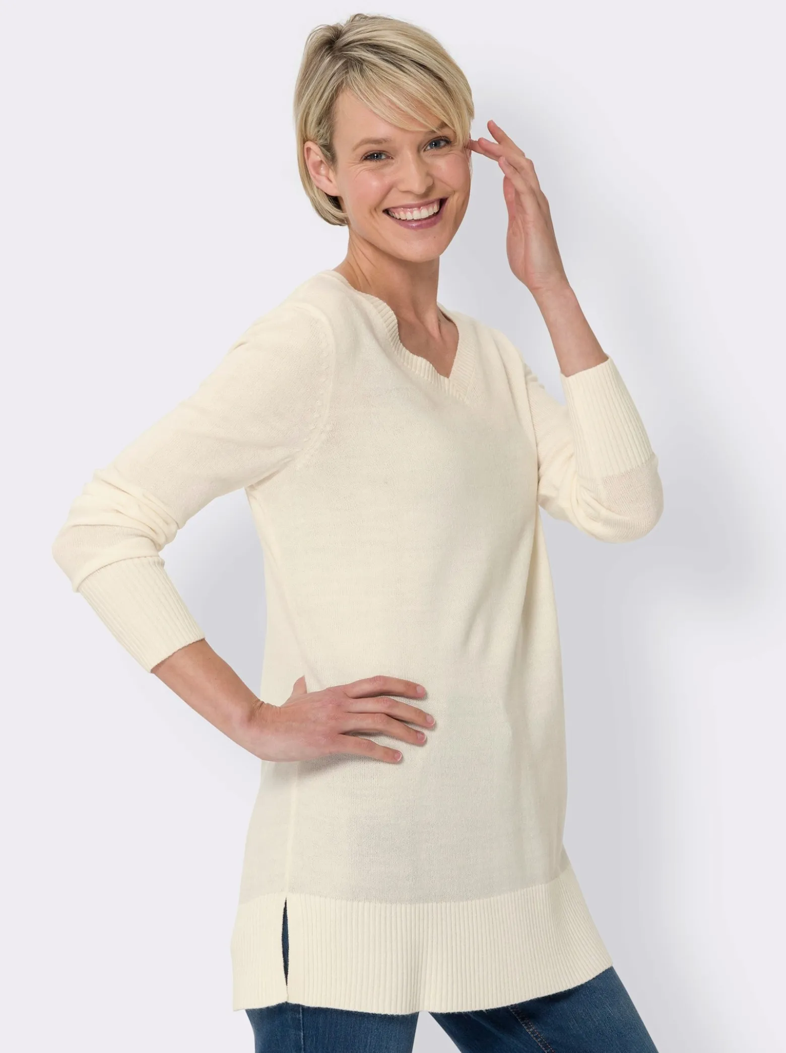 Longpullover mit langen Seitenschlitzen