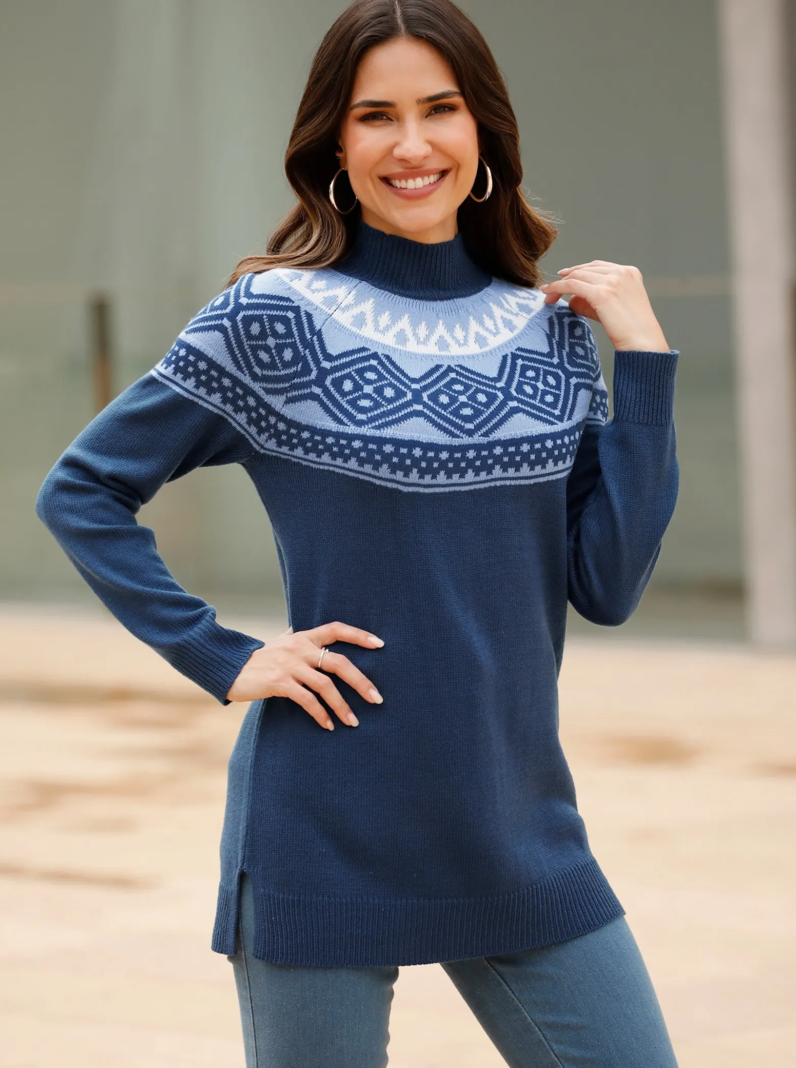 Longpullover mit Norwegermuster