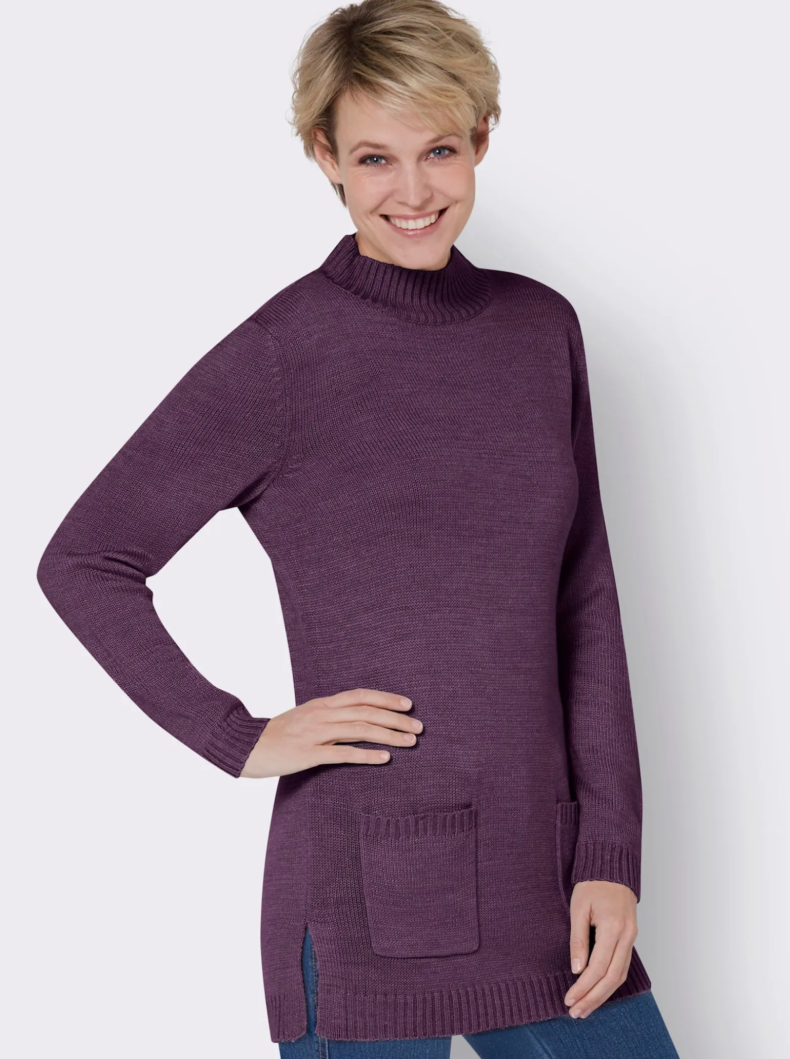 Longpullover mit Stehkragen