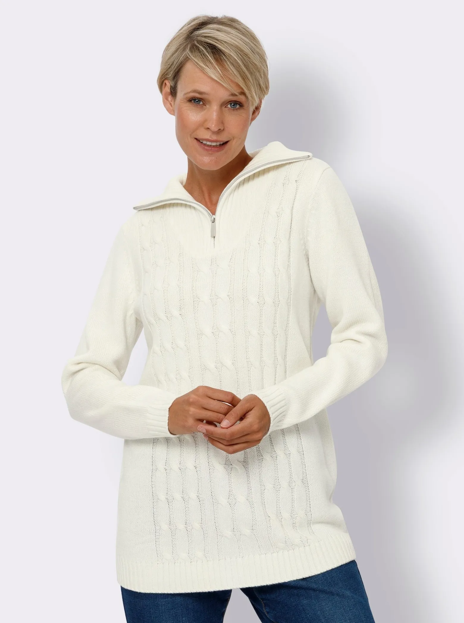 Longpullover mit Troyerkragen, pflegeleicht