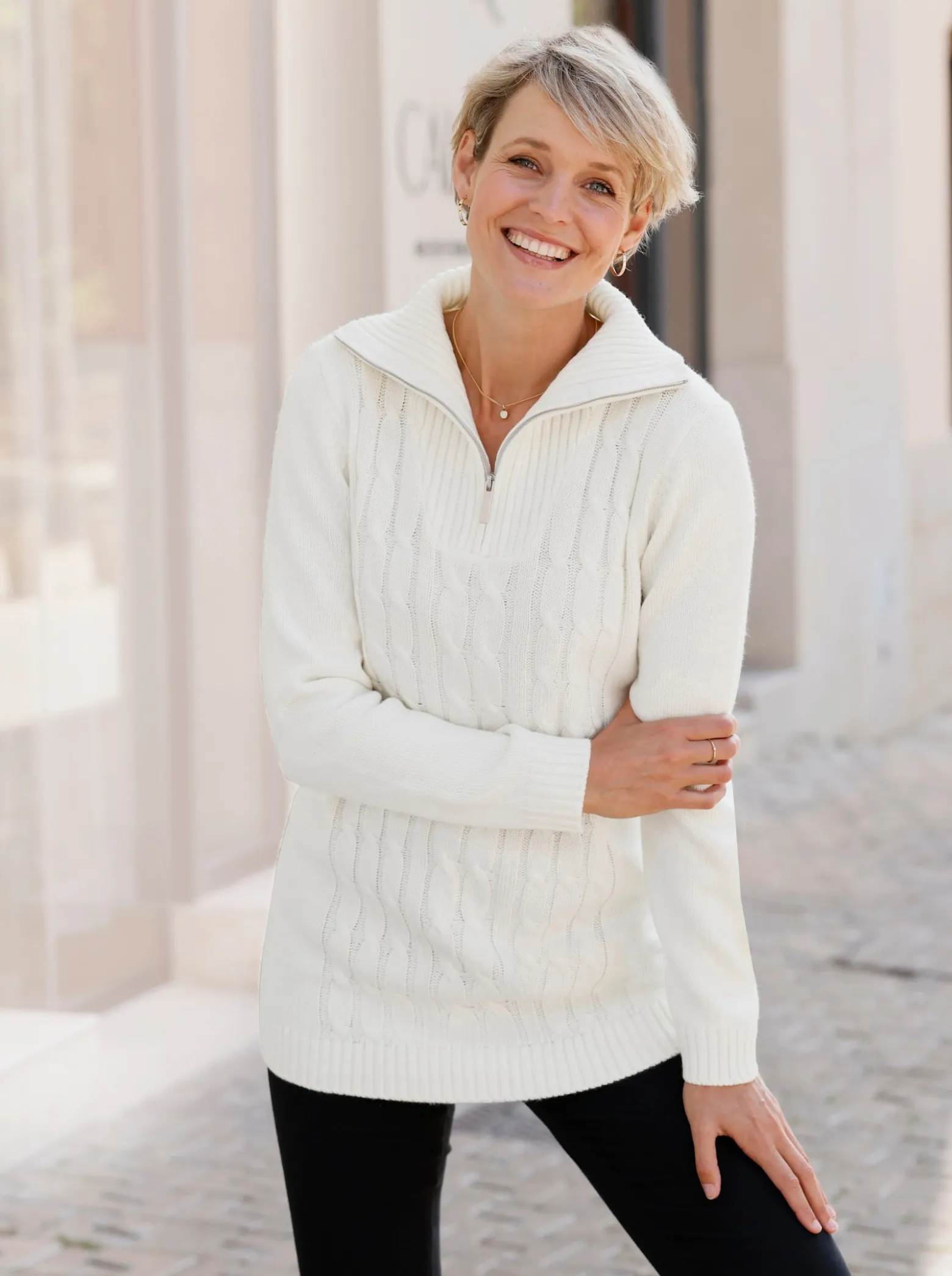 Longpullover mit Troyerkragen, pflegeleicht