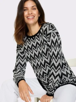 Longpullover mit Zickzack- und Ajour-Muster