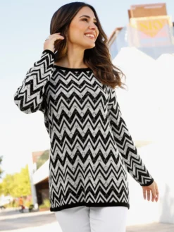 Longpullover mit Zickzack- und Ajour-Muster