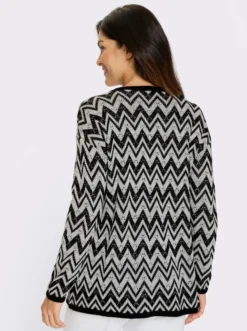 Longpullover mit Zickzack- und Ajour-Muster